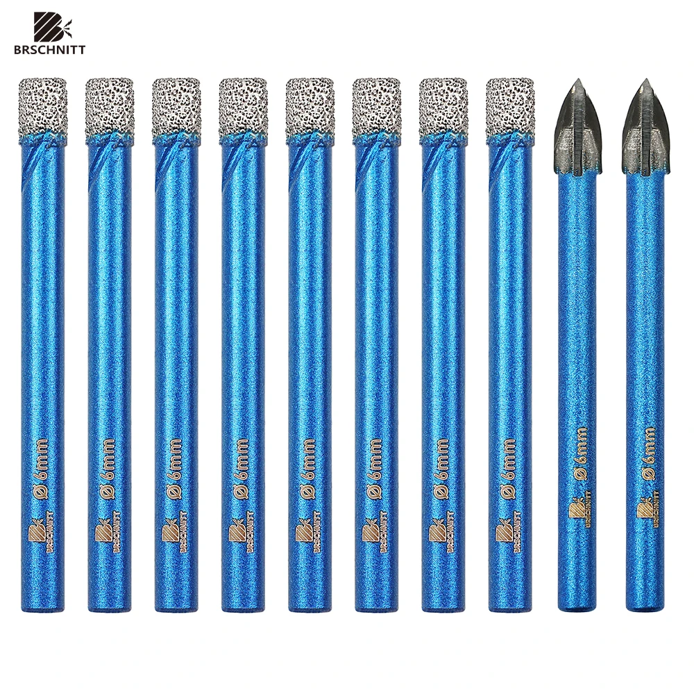 BRSCHNITT 10pcs/pack 6+6 mm Dry Diamond Drill Bit Set Core Drill Bit Round Shank for Porcelain Tile Ceramic Stone Granite