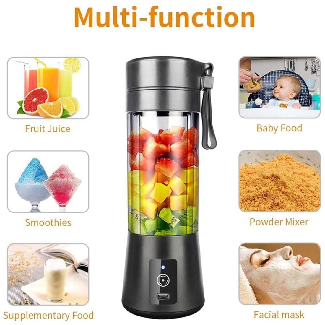 Mini Portable Blender Electric Fruit Juicer Smoothie Orange Fresh Juice  Blender Multifunction Rechargeable Portable Bottle Mixer