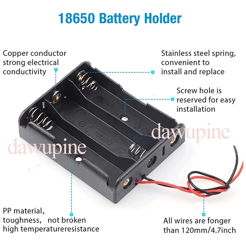 18650 배터리 홀더 박스 쉘 1 슬롯 3.7V 배터리 보관 케이스 1/2/3/4 셀 플라스틱 용기 하우징 검정색 빨간색 와이어 연결