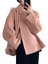 

2022 New Pink Double-sided Cashmere Coat Women Spring High-quality Lace-up Short Woolen Coat Female N1493