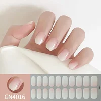 Ins Woman DIY Manicure UV Gel Nail Stickers Baking-free 20 Finger Adhesive Nail Sticker Full Paste Semi Cured Nail Art Sticker 2