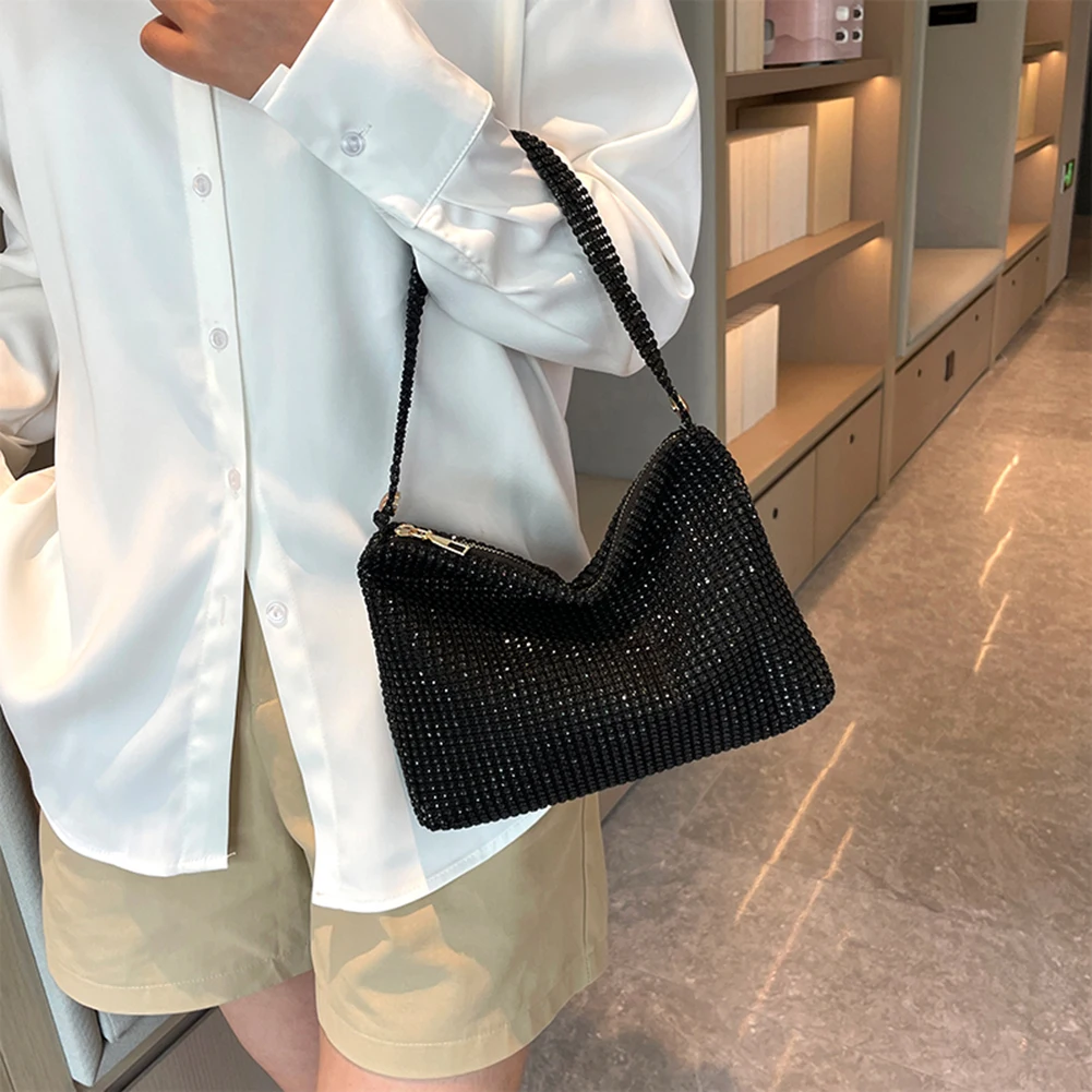 Glitter Evening Dinner Clutch Bag Zipper Closure Women Lady Shoulder Bag Handbag Large Capacity Stylish Evening Bag Underarm Bag