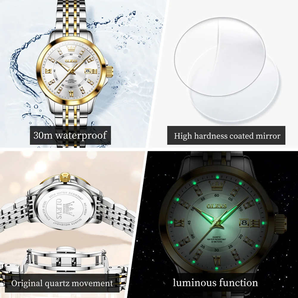 OLEVS 3620 Womens Watches Original Brand Elegant Fashion Quartz Wirtwatch For Ladies Waterproof Luminous Diamond Scale Reloj 3