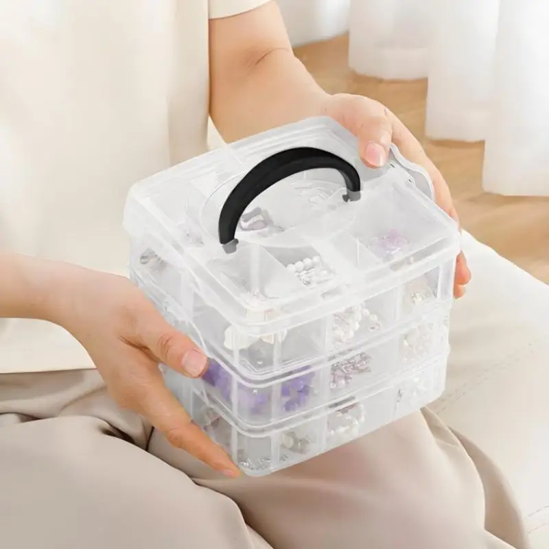 New 3 Tier 18-Grid Transparent Adjustable Stackable Compartment Slot Plastic Storage Box For Organizing Toys Jewelry Accessories