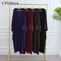 Abaya de luxe de dubaï avec nœud perlé, robe modeste pour femmes musulmanes, élégant, couverture ouverte sur le devant, Cardigan à la mode, tenue turque unie 6