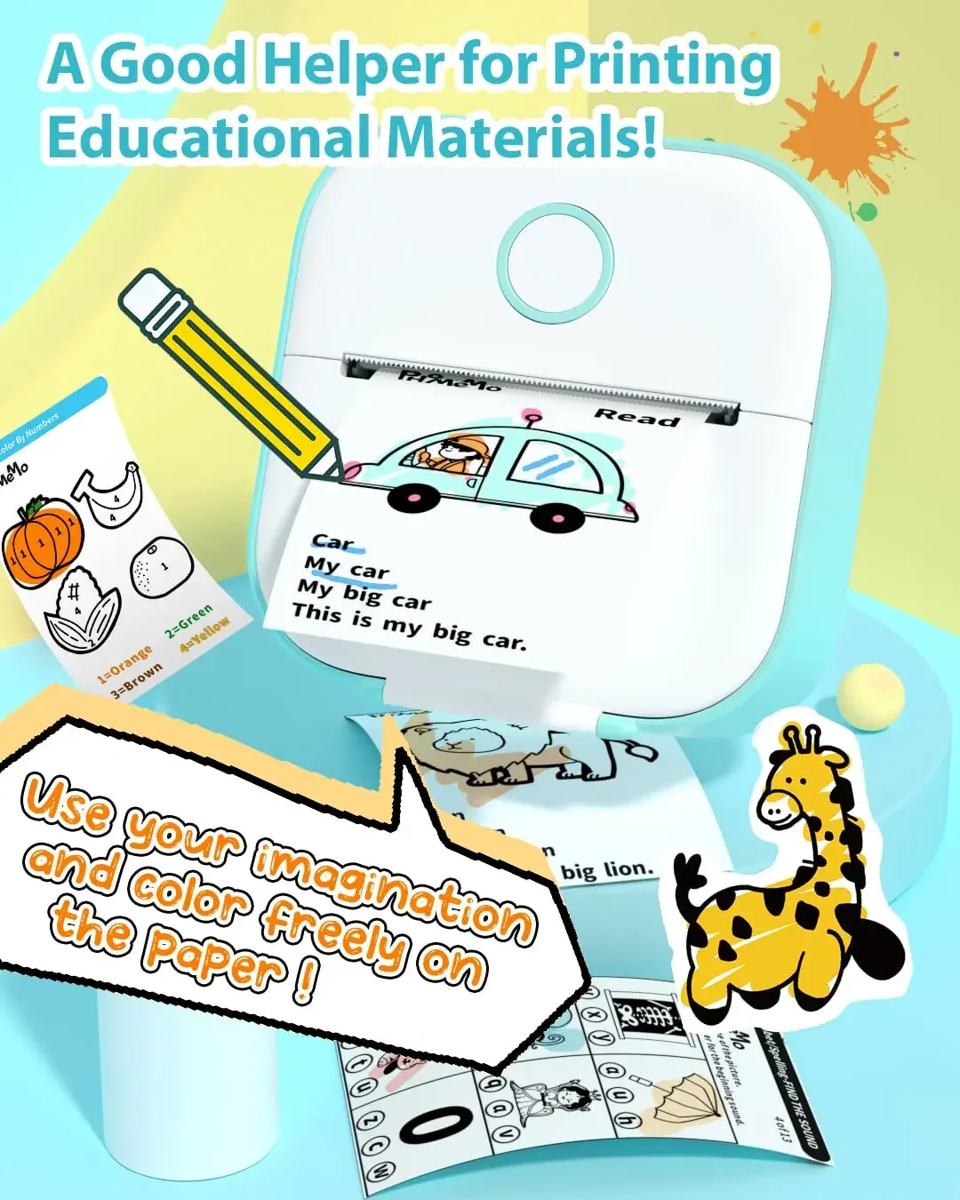 Phomemo 스티커 프린터, T02 Inkeless Maker 미니 프린터, 휴대용 블루투스 열 포켓 포토 프린터, 공부 노트 DIY용