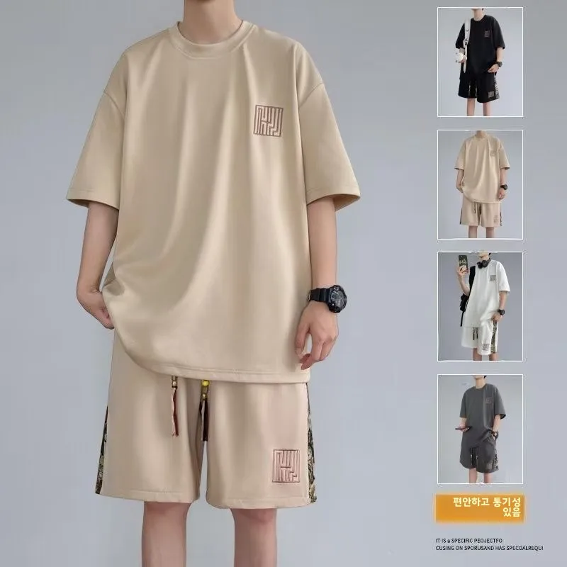 커플 캐주얼 스포츠웨어 레트로 아메리칸 스타일 여름 컬렉션 남성 반팔 반바지 투피스 세트 코튼 편안함