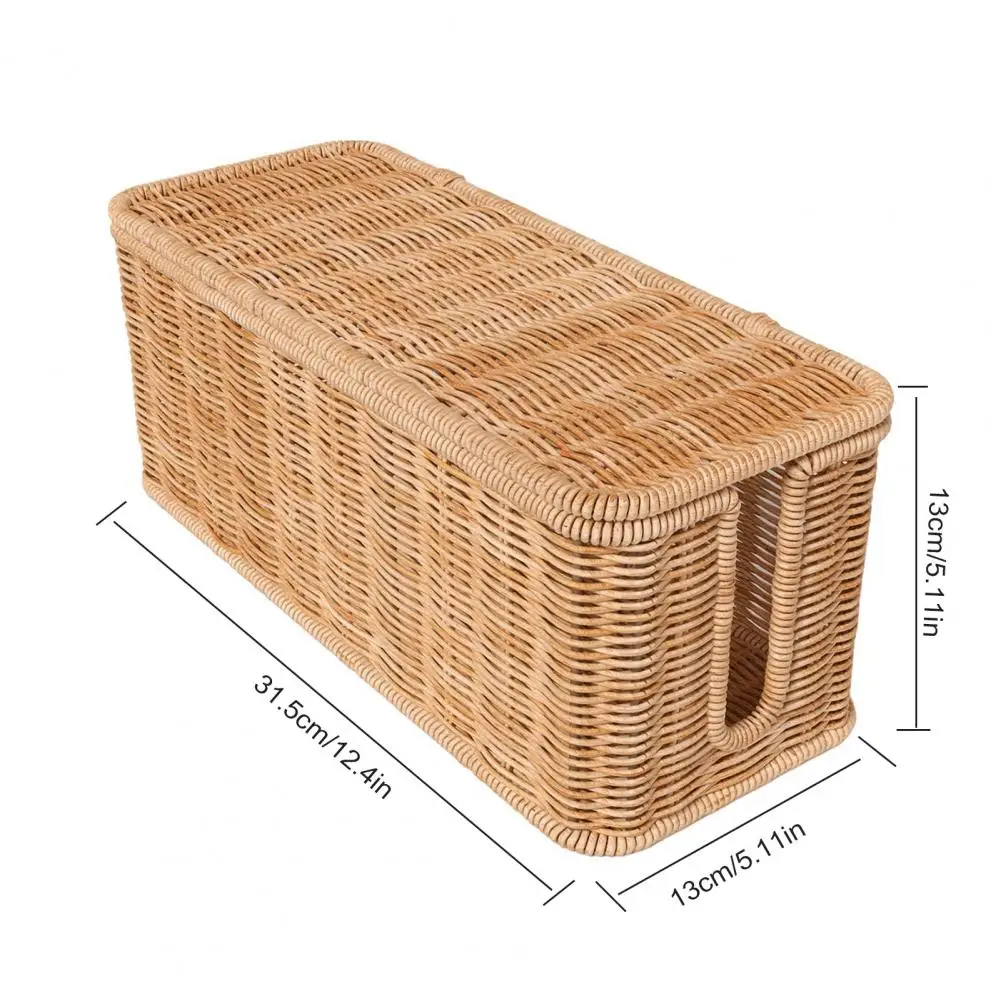Storage Basket Rattan Wire Cable Organizer Handwoven Rattan Cable Management Box with 2 Slots for Power Cords Hidden Box Basket 6