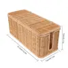 Storage Basket Rattan Wire Cable Organizer Handwoven Rattan Cable Management Box with 2 Slots for Power Cords Hidden Box Basket 6