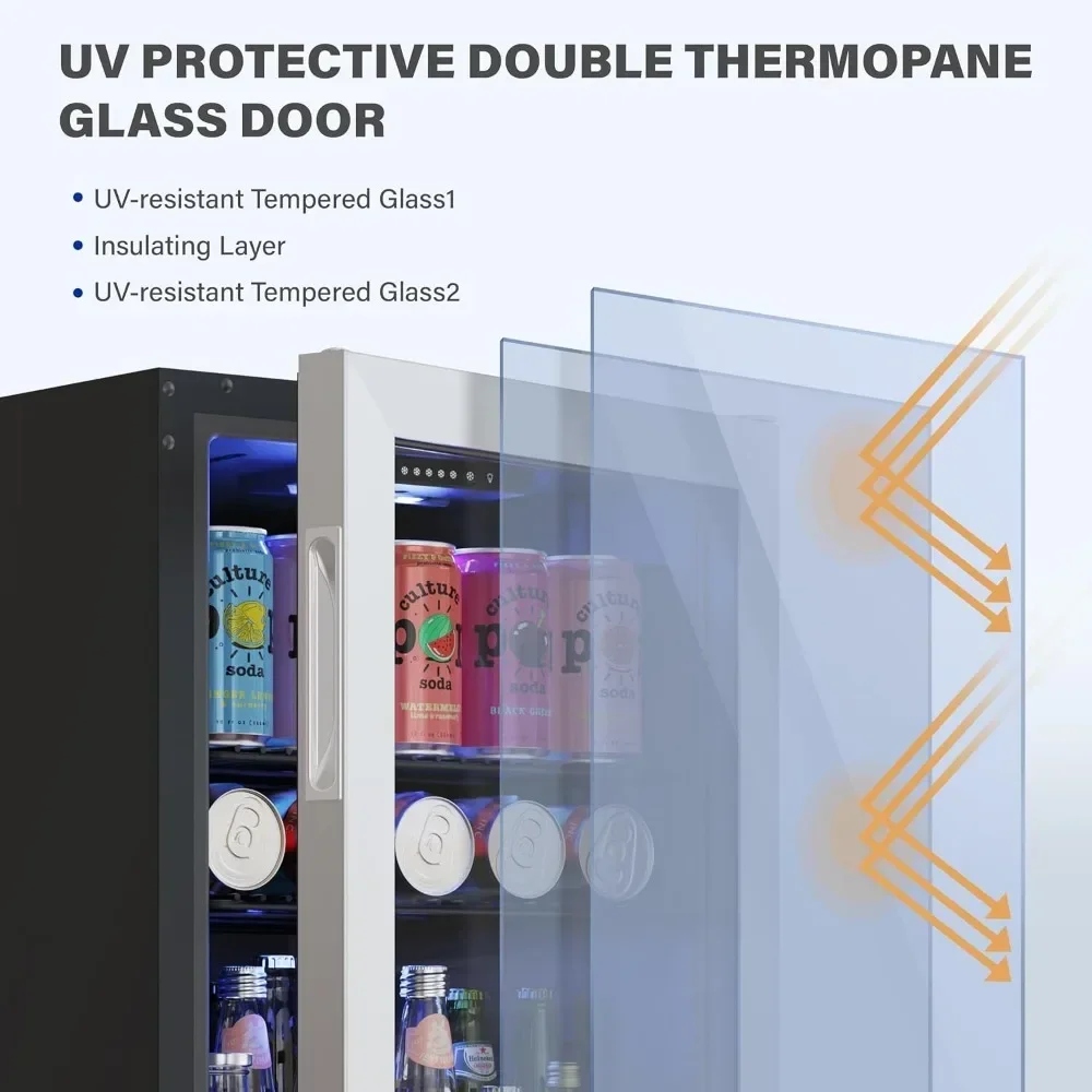 Wine Refrigerators, 140 Can Mini Fridge Freestanding Cooler with Glass Door, 3.35 Cu.Ft Beverage Fridge
