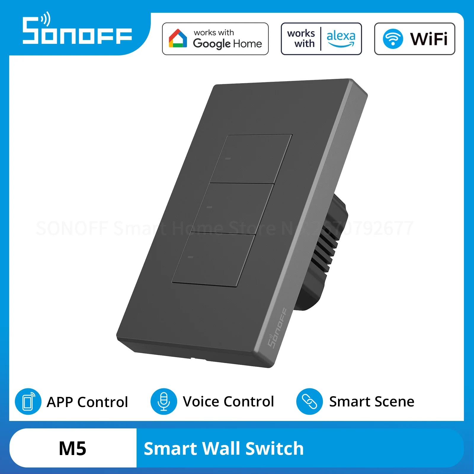 Interruptor de Parede Inteligente Wifi Controle Remoto por Voz Gang Gang Gang tipo 120 Ewelink Alexa Google Home Sonoff-m5