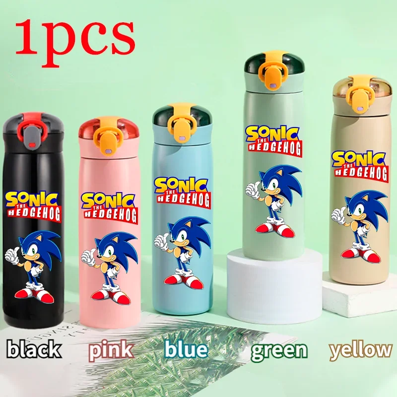 thumbnail image 1 of Vaso térmico para niños de Sonic The Hedgehog de 460 ml, vaso con pajita, botella de acero inoxidable portátil con puntos que rebotan, regalo para niños, 1 of 5