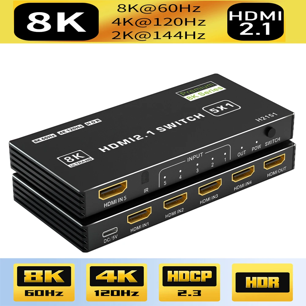 HDMI Switch 8K 4x1 4K 120Hz VRR G/Sync CEC ARC Atmos - HDMI 2.1 Switcher 4