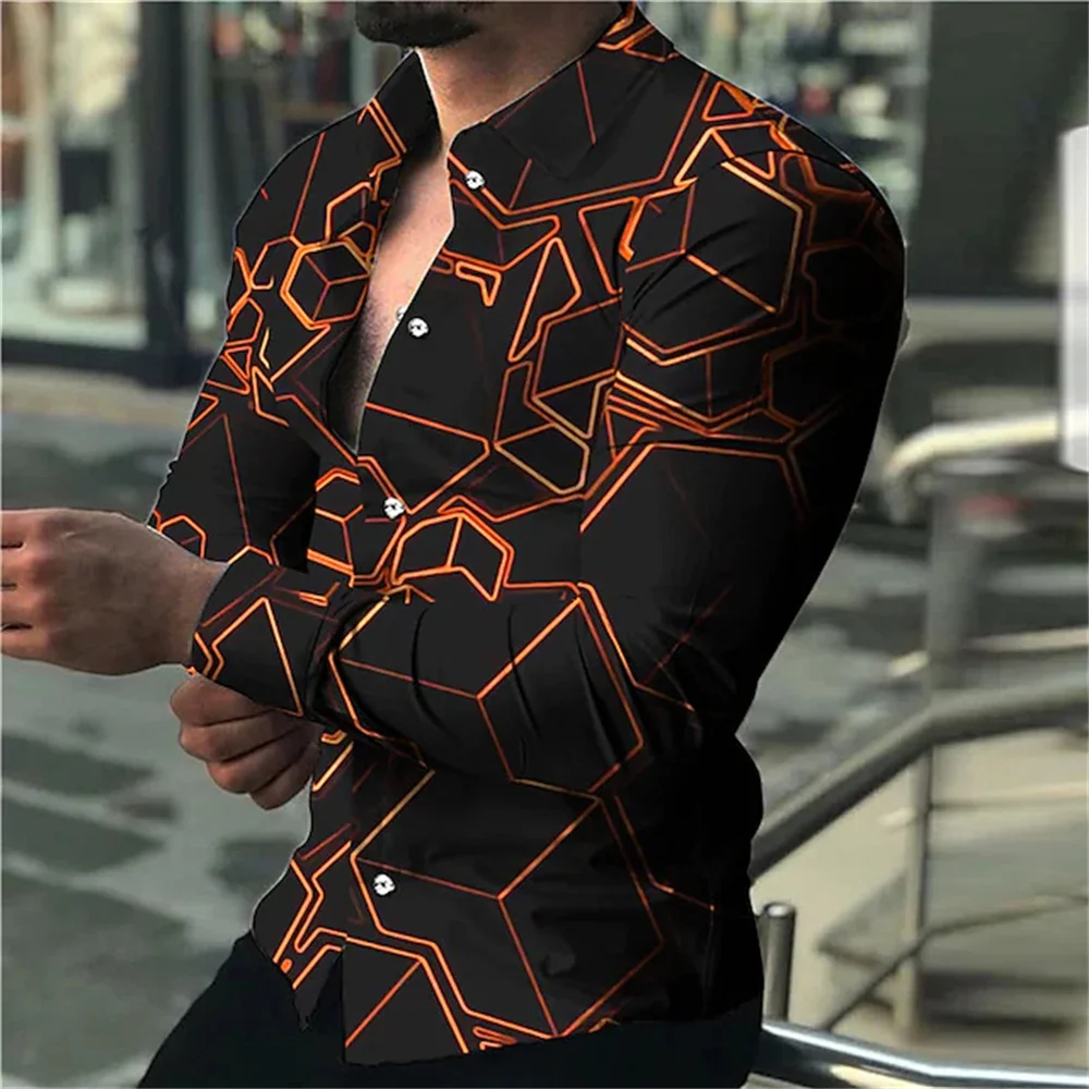 2023 Men's High -quality Dance Fashion Luxury Social Men's Cardigan Buttons, lapel leisure 3D printing pattern men's T -shirt