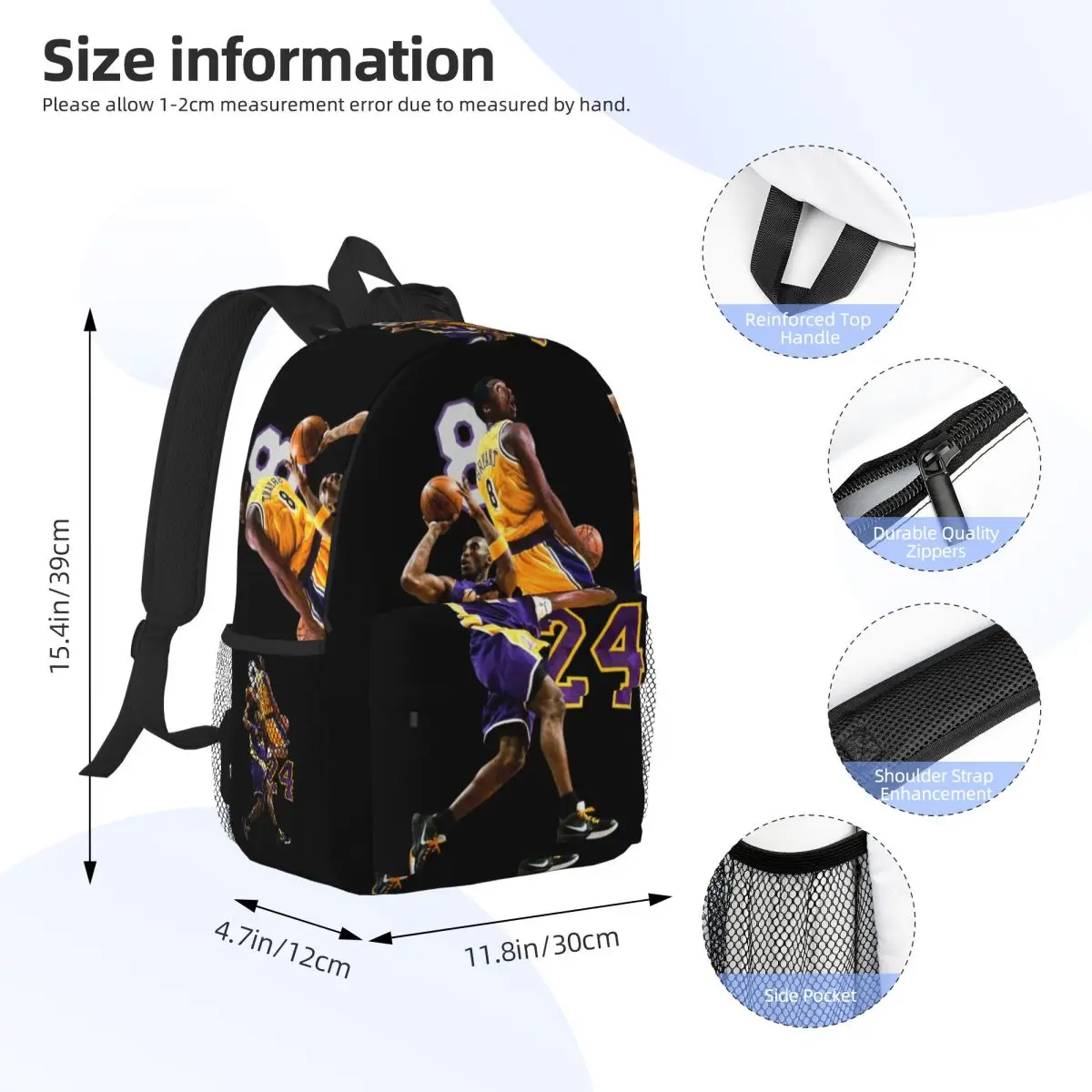 KB-Kobe-Bryant Sport Bag BasketBall Bag New Fashionable Pattern School Bag Print Lightweight Backpack 15inch 4