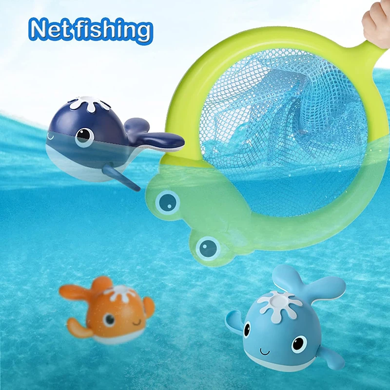 Baby Bath Fishing Toys Magnet Whales Bathtub Toy Fishing Games Kids Bathtub Floating Water Toys Pole Net Set Gift