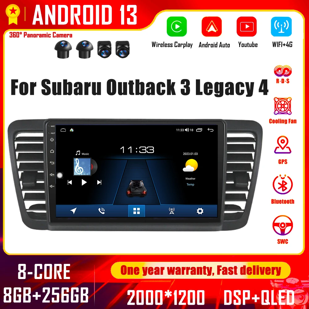 

Android 13.0 Car Auto Radio For Subaru Outback 3 Legacy 4 2003 - 2009 Video Multimedia Navigation GPS WIFI 4G LTE IPS DSP