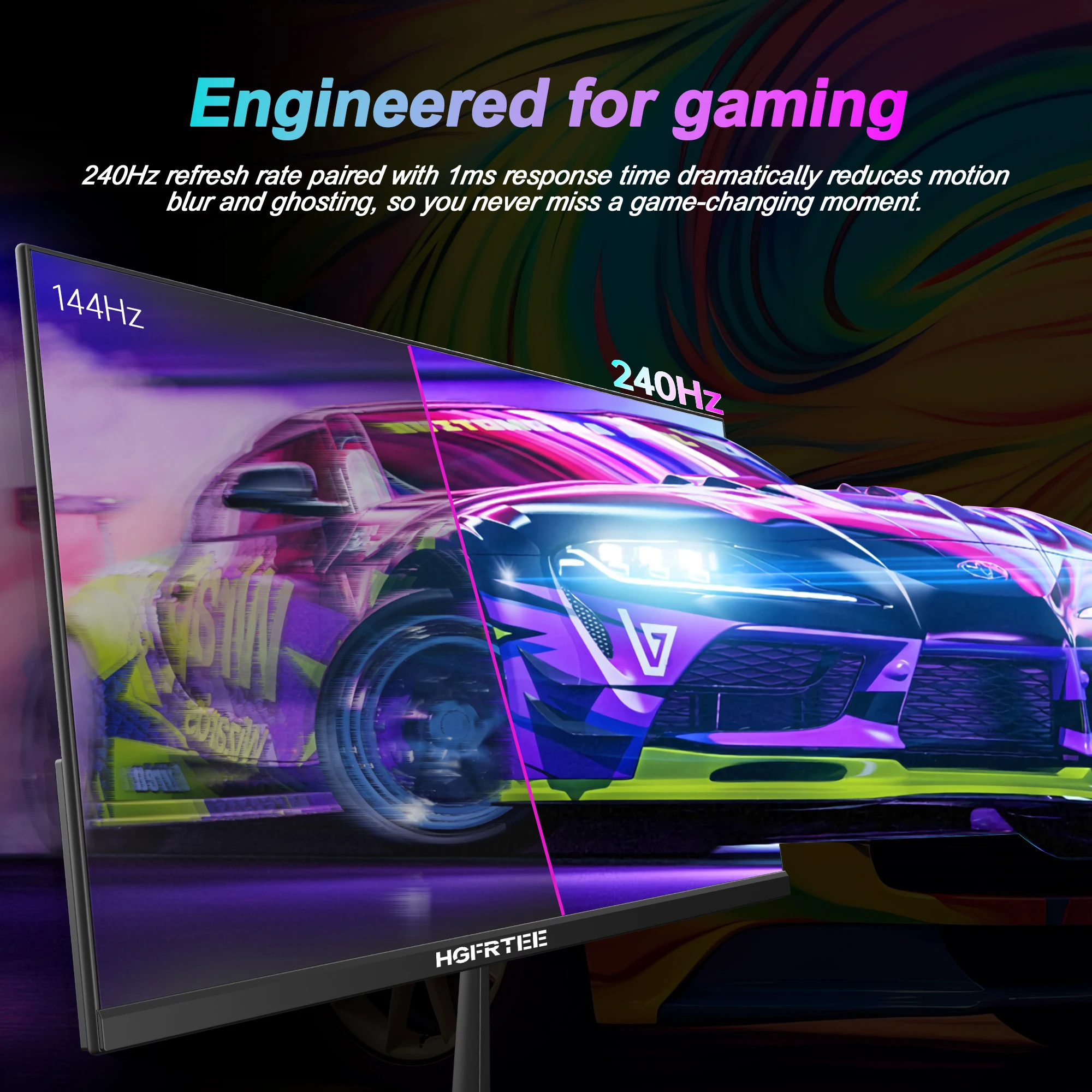 HGFRTEE 240Hz 27인치 게이밍 모니터 QHD 100%sRGB 노트북 PC용 외부 디스플레이 HDMI, FreeSync 메탈 스탠드가 포함된 고속 IPS