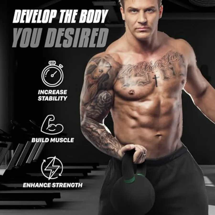 28 KG / 62 LB - Single,Powder Coated Kettlebell, Cast Iron Core Kettlebells with Non-Slip Handle & Flat Bottom for Conditioning,