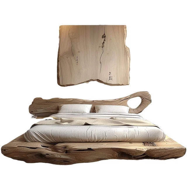 Chinese-style all-solid wood bed, wabi-sabi wind peach blossom core homestay furniture log master bedroom 1.8 meters double bed 1 Chinese-style all-solid wood bed, wabi-sabi wind peach blossom core homestay furniture log master bedroom 1.8 meters double bed 1