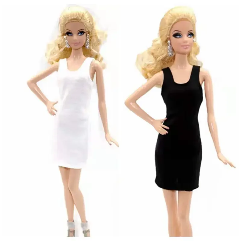 Fashion Black White Sleeveless Tank Doll Dress For Barbie Clothes 1/6 BJD Accessories Clothing Kids Dollhouse DIY Toys Girl Gift nk official 1 pcs clothing fashion sleeveless top and casual pants daily wear jeans accessories clothes for barbie doll