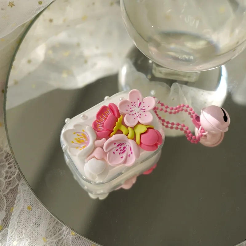 Ins Cute Pink Flower Decor Tpu Clear Case Per Apple Airpods 3 Case Custodia Per Auricolari Wireless Per Airpods 2 3 Pro Headset Box