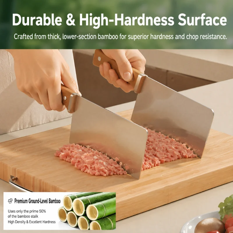 Bamboo Two-Sided Square Cutting and Serving Board with Handle