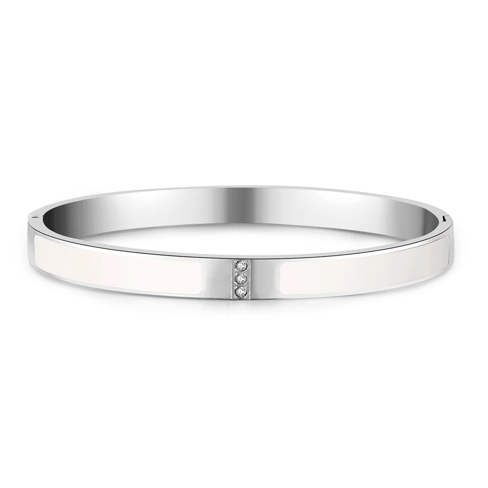 Fashion Black White Enamel Stainless Steel Opening Bangle For Women No Fade Color Bracelet Bangles Friendship Jewelry Gifts 3