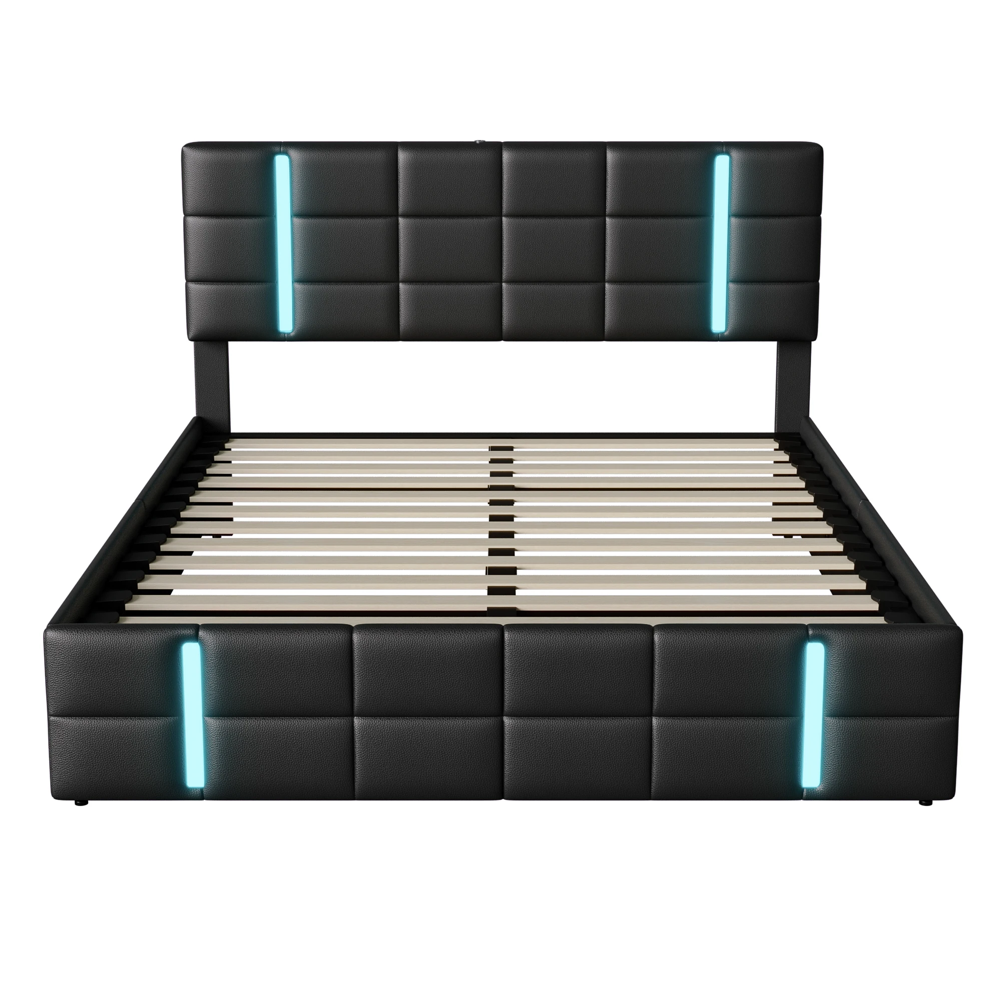 Letto imbottito in PU Lazyspace, struttura letto contenitore sollevabile, 2 porte USB + luce LED, mobili moderni per la camera da letto di casa 140/160x200 cm 5