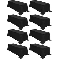 8 Packs 90 x 132 Inch Tablecloth, Black Polyester Table Cloth for 6ft Rectangle Tables, Stain and Wrinkle Resistant Washable 1