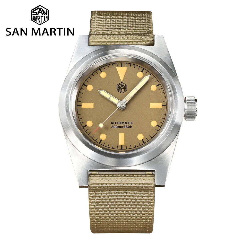 

San Martin 38mm Pilot Watch Vintage Military Enthusiasts YN55 Men's Automatic Mechanical Watches Nylon Strap C3 Luminous 20Bar