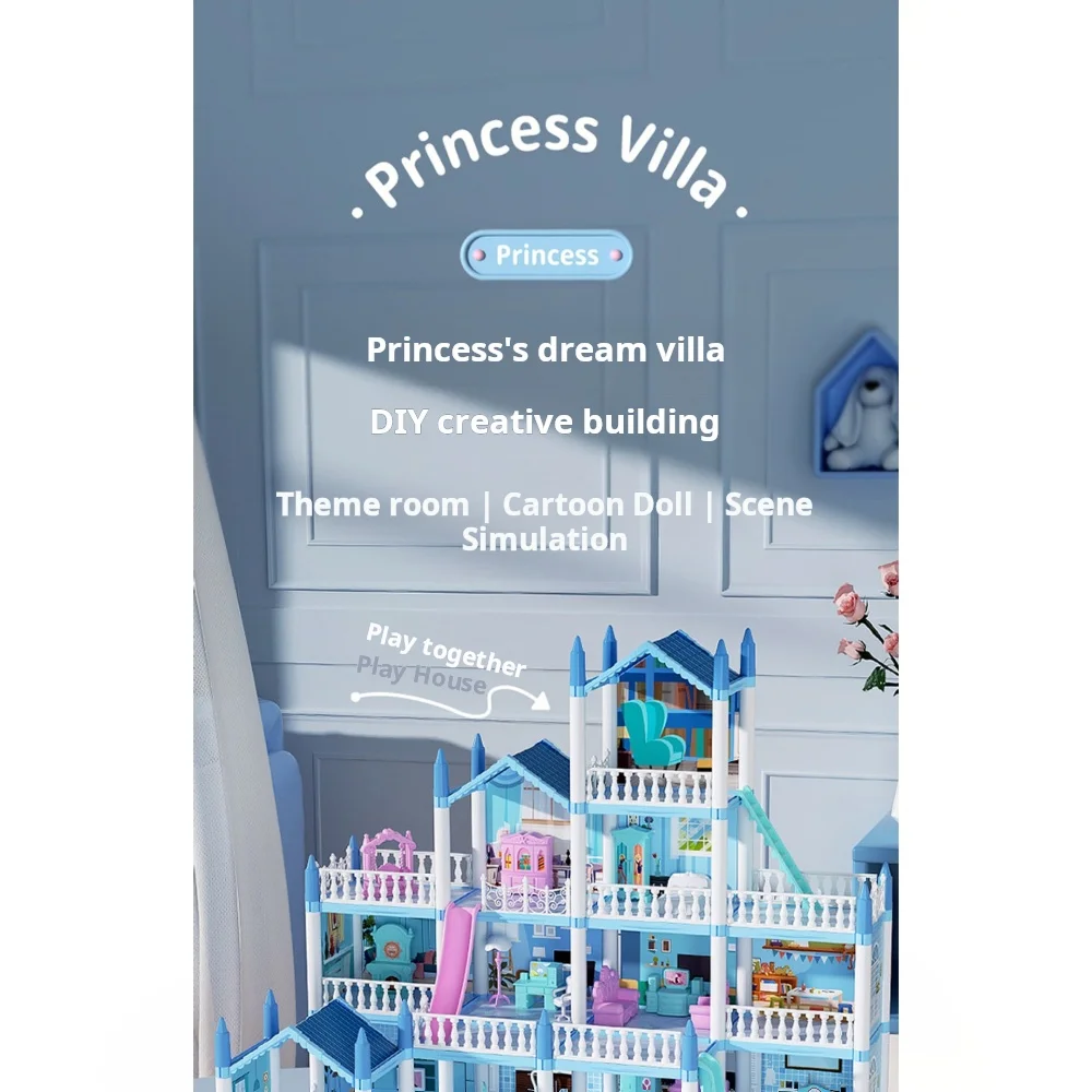 New Playing House Doll House Princess Castle Set Big Villa Puzzle Dollhouse Kids Simulation House Girl, Birthday Gift