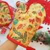2pcs/set Christmas Oven Mitts and Pot Holders Set Baking Anti-Hot Gloves Kitchen Cooking BBQ Gloves New Year Xmas Party Supplies 4