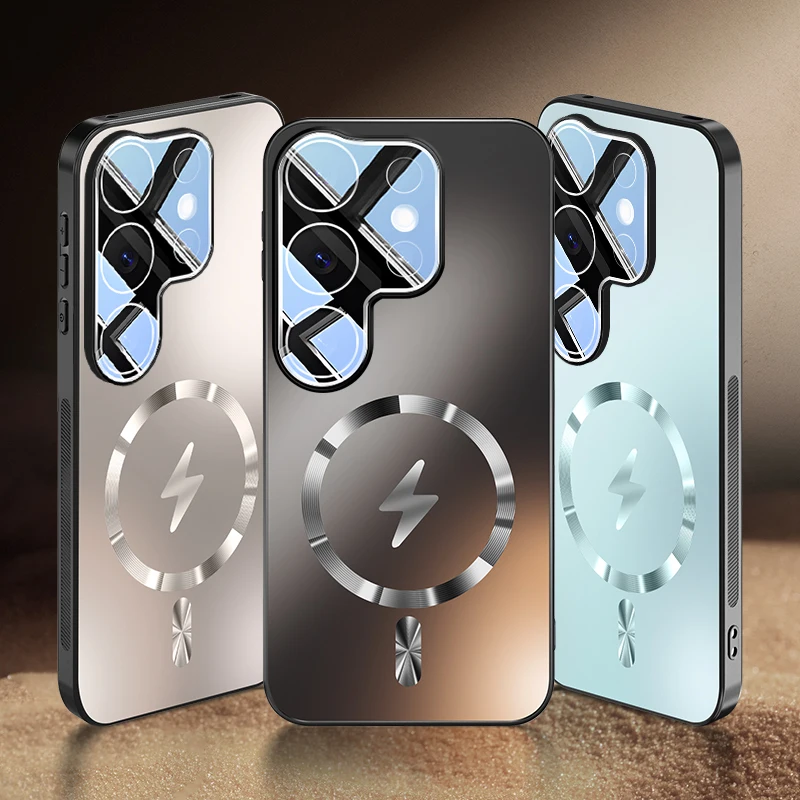 Enhanced Magnetic Shockproof Matte Case with Camera Protection and Wireless Charging Compatibility