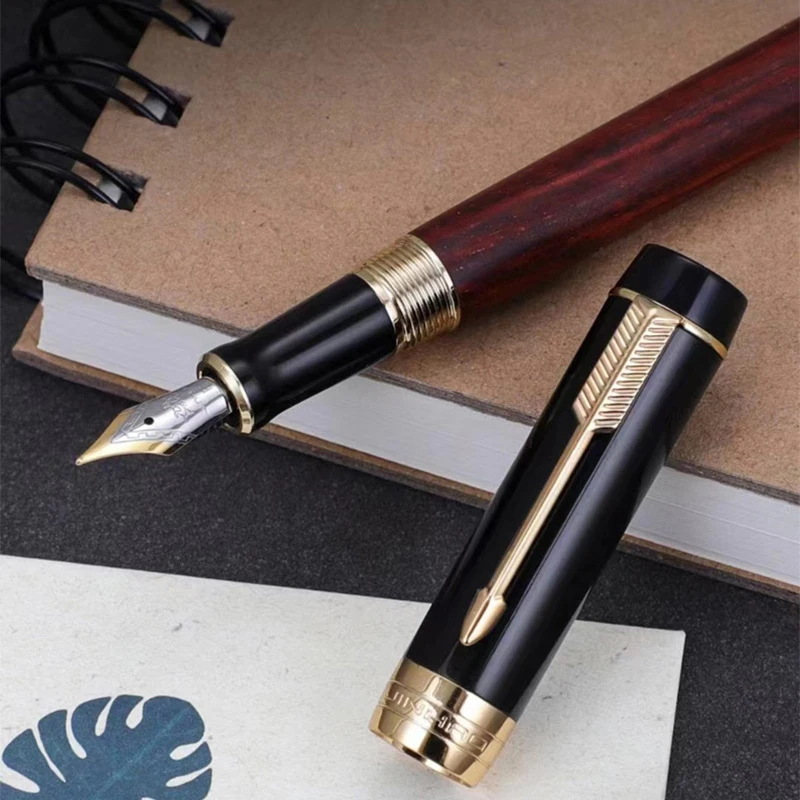 Jinhao 100 Mini Wooden Barrel Fine Nib Fountain Pen Centennial Golden Clip W/Converter Writing Gift Pen Upgraded Version