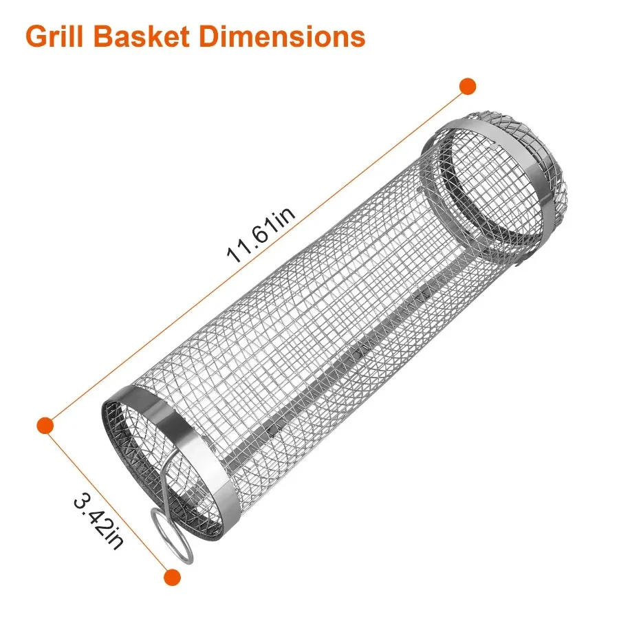2Pcs BBQ Stainless Steel Rolling Basket 6