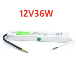 Waterproof Outdoor LED Driver, 12V/24V Power Supply, 10W - 500W Transformer, IP67 Rated (12V 36W)