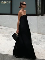 Clacive Summer Loose Black Women's Dress 2025 Fashion Strapless Sleeveless Maxi Dresses Sexy Classic Solid Dress Female Clothing