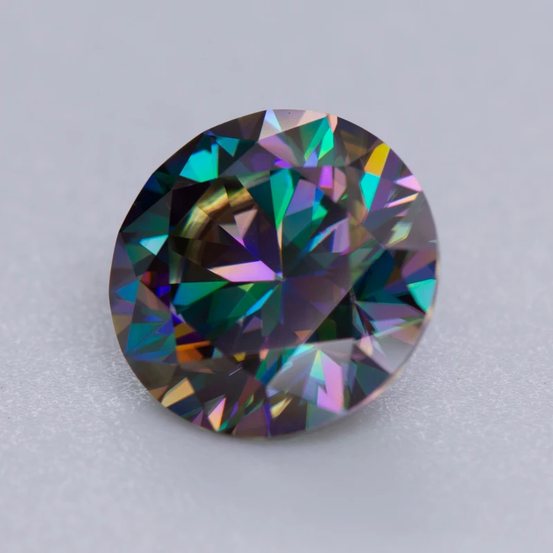 Moissanite Stone Rainbow Green Colour Round Cut Synthetic Gemstone Lab Created Diamond Pass Diamond Tester with GRA Certificate