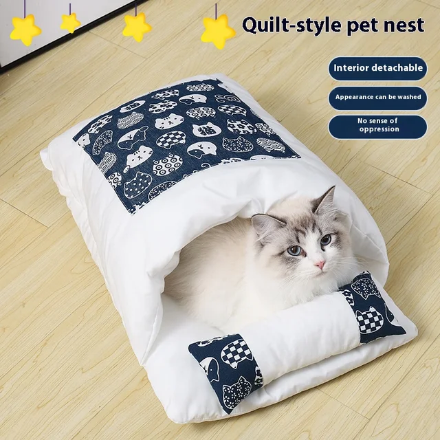 Japanese style cat sleeping bag, washable, semi enclosed cat bed, warm cat bed, winter cat house, cat bed Japanese style cat sleeping bag, washable, semi enclosed cat bed, warm cat bed, winter cat house, cat bed
