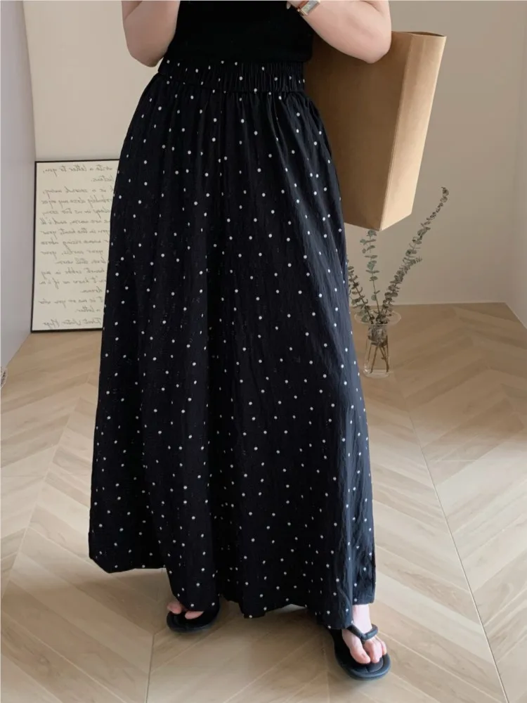Summer Polka Dot Print Elastic High Waist Long Pant Women Casual Modis Loose Pleated Ladies Trousers Korean Woman Wide Leg Pants