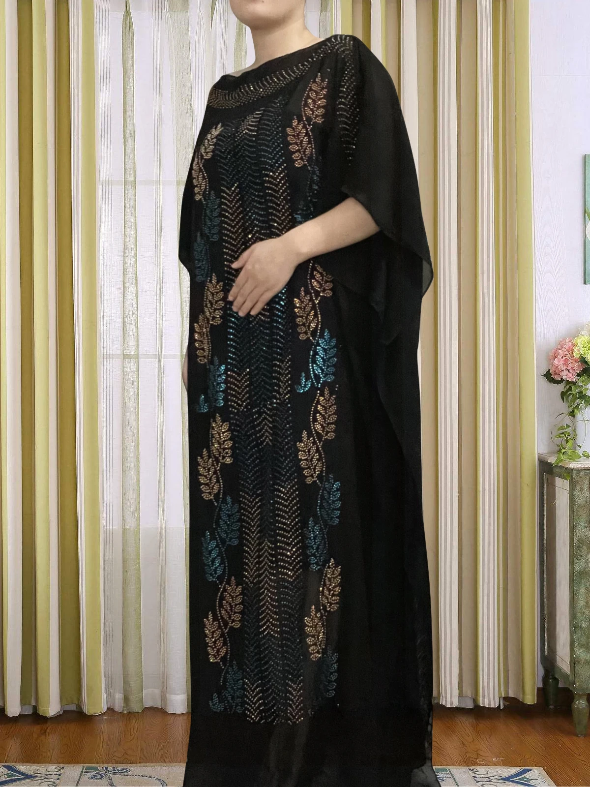 Muslim Abayas For Women Dubai 2022 Set Auger Maxi Robe Femme Musulmane African Turkey Islam Round Neck Black Dress With Hijab