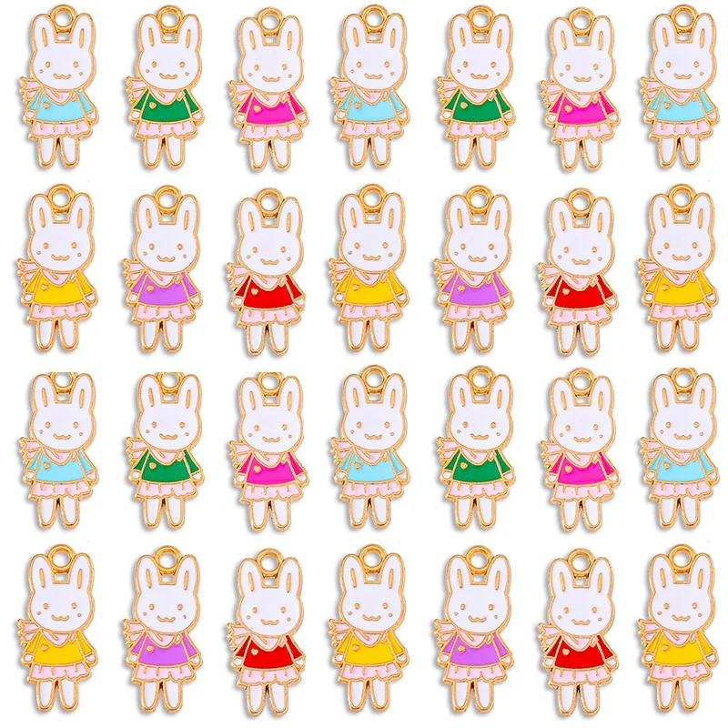 

New Mixed 20Pcs Enamel Color Alloy Animal Pendant Bow Skirt Bunny Charm for Women Girls Earrings Bracelet DIY Jewelry Making