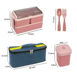 Double Layer Lunch Box For Kids School Microwave Bento Box With Fork Spoon Storage Bag Dinnerware Set Food Storage Container