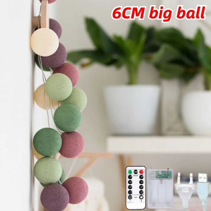 6CM Cotton Balls Led Fairy String Lights Children Bedroom Garland Lamp Christmas Wedding Decorations Home Garden Outdoor Party camping string lights