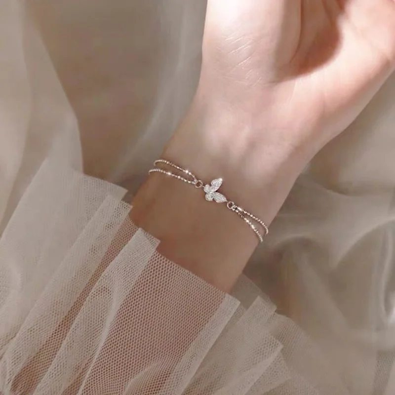 Sweet Shining Zircon Butterfly Bracelet for Women Anti-allergic Silver Color Chain Bracelet with S925 Stamp Gift silver bracelet chain bracelet cubic zirconia bracelet zircon bracelets women bracelet