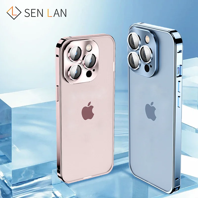 iphone 13 mini flip case Metal Frame Case For iPhone 12 13 Pro Max Mini With Alloy Lens Film Protection Aluminum Phone Cover Matte Translucent Back Panel iphone 13 mini case