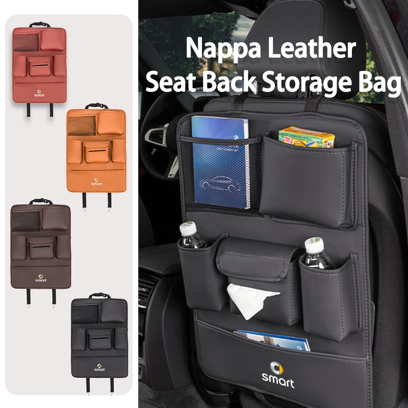 Per Smart Leather Car Seat Back Storage Bag Poggiatesta Hanging Organizer 452 454 Roadster Coupe Crossblade Cabrio City-Coupe