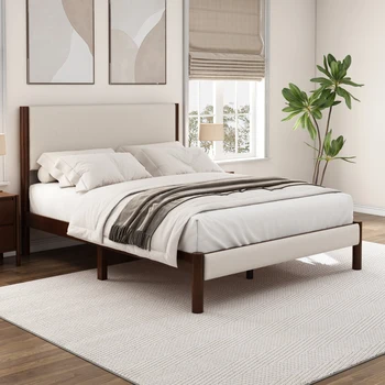 Modern minimalist style Bedroom Sets Upholestery Frame Queen Platform Bed,with Two Nightstands. 3