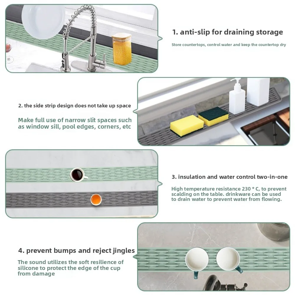 Non-slip Silicone Drainage Mat Foldable Large Size Longer Faucet Mat Multifunctional Utensils Drying Drainer Pad Tableware